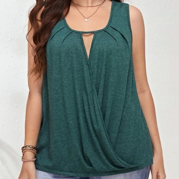 GREEN TWIST FRONT SLEEVELESS BLOUSE TOP - Picture 4 of 6